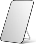 OMIRO Desk Makeup Mirror, 20 x 14cm Table Mirror with Foldable Stand and Hanging Hole for Shaving and Travelling, Black