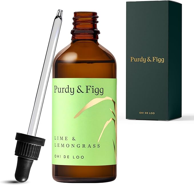 Purdy & Figg | Oh! de Loo Toilet Freshener | 90ml | Lime & Lemongrass Natural Air Freshener Spray | Odour Eliminator for Bathroom & Home | Essential Oil-Based Deodoriser | Uplifting Citrus Scent.