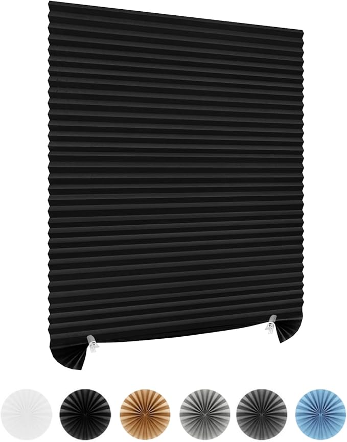 No Drill Blinds Non-woven Fabric Cut to Size Blackout Thermal Easy Fit Self Adhesive Stick On Pleated Temporary Shades Clip In Paper Blinds for Windows Patio Doors Kitchen Bathroom Bedroom
