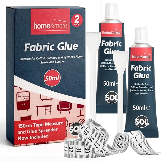 SOL 2pk x 50ml Fabric Glue Strong with Spreader & Tape Measure - Scout Badge Adhesive for Crafts, Upholstery, Material, Textile, Felt or Wool - Waterproof, Flexible, Fast Drying, Durable Bond