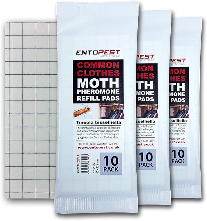 30-Pack Clothes Moth Monitoring Traps – Refill for Room & Wardrobe Hanger Units – For Detection of Tineola bisselliella
