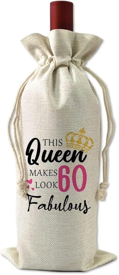 VELENTI 60th Birthday Gifts for Women - Decorative Wine Bag Gift with Witty Quote Cute Female Turning 60 Best Friend Gifts, Wife, Mom, Coworker, Sister Red, Champagne