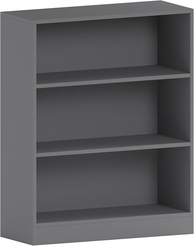 Vida Designs Cambridge 3 Tier Low Bookcase, Grey Wooden Shelving Display Storage Unit Office Living Room Furniture