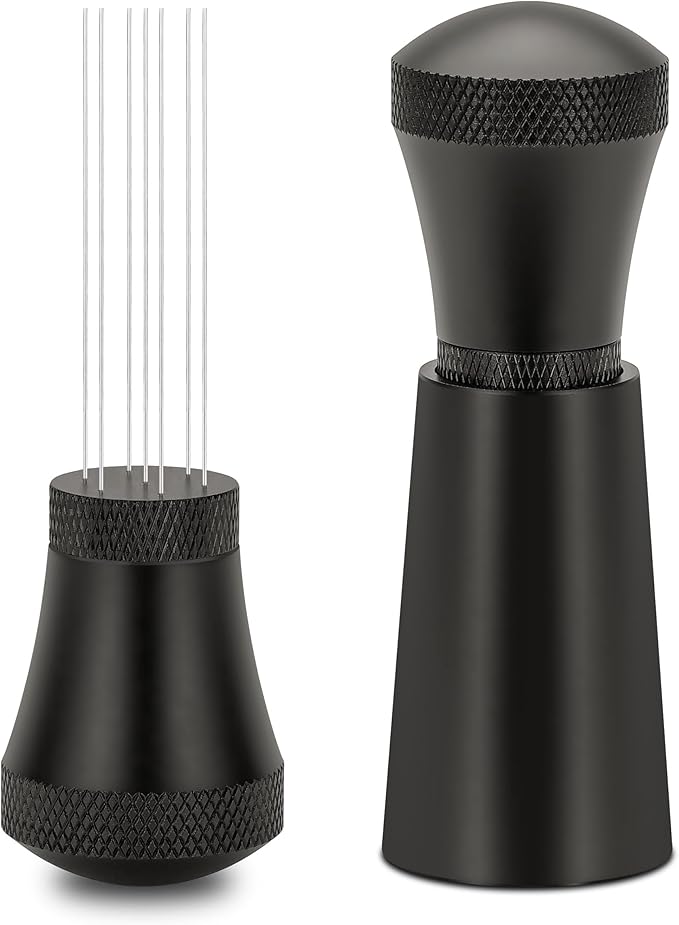 WDT Tool, WDT Tool Espresso Distribution Tool, 0.3mm Stainless Steel 7 Needles WDT Tool Coffee Stirrers Distributor with Stand for Barista, Black (3 Replacement Needle)
