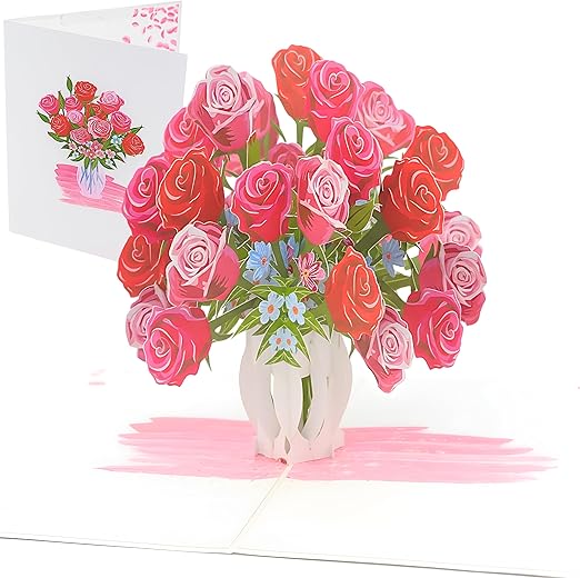 Magic Moments® Pop Up Card Red Roses – Handmade Valentines Card for Her Wife – Personalised 3D Birthday Cards for Women Girlfriend with Magical Envelope