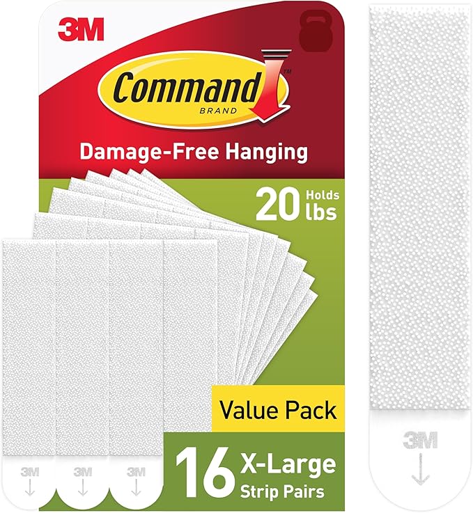 Command 20 lb X-Large Picture Hanging Strips, 16 Pairs White Strips Heavy Duty, Damage-Free Picture Hanger