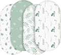 Moses Basket Sheets 82X41cm, Baby Bassinet Sheets Pram Sheet Fitted for Boy and Girl, Crib Fitted Sheets Oeko-tex100 Fit for Oval, Hourglass & Rectangle Bassinet 4 Packs Green/White