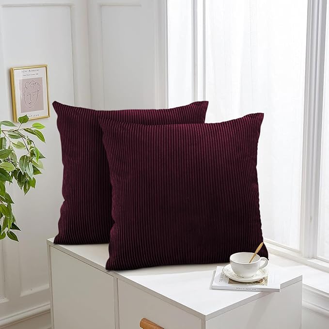 Aspire Homeware Burgundy Cushions with Covers Included 45 x 45 cm Pack of 2 (2-Cushion Covers, 2-Inserts) with Invisible Zipper Pattern Cushion for Home Décor, Bedroom & Sofa (18x18 Inchs)