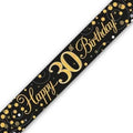9ft Banner Sparkling Fizz 30th Birthday Black & Gold Holographic