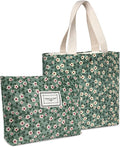 Floral Canvas Cosmetic Bags, 2 Pcs Rose Flower Printing Corduroy Toiletry Bag, Multifunctional Travel Makeup Bag With Metal Zipper for Women Girls Gift - Green Flower