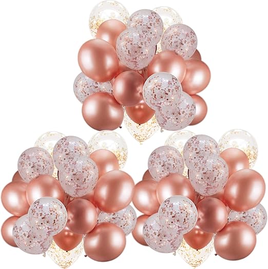 50 Pcs Latex Balloons, 10 Inch Rose Gold & Confetti - Perfect for Parties, Birthdays
