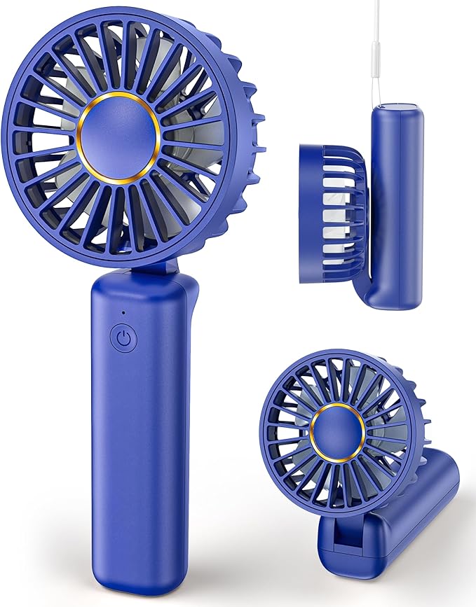 Portable Handheld Fan, Mini Desk Fan Foldable 1800mAh, 180° Ratotion, 3 Speeds, Ultra Quite, Up to 8H Long Use Time, Small Personal Cooling Fans Makeup Eyelash Fan for Women Girl, Deep Blue
