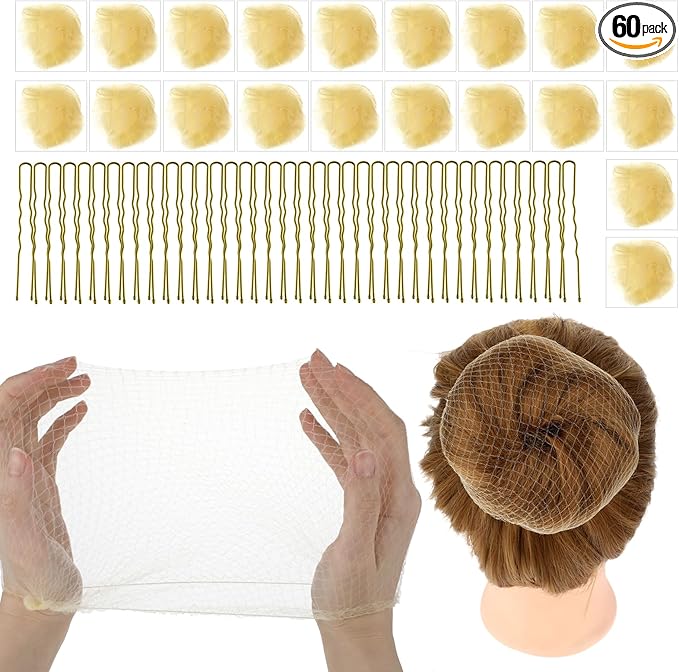Abeillo Ballet Hair Net Hairnets for Dance Buns, 20 Pcs 50 Cm Individual Package Invisible Hair Nets and 40 Pcs U Shaped Hair Pins Set for Women, Girls, Ballet Dancer, Nurse (Beige)