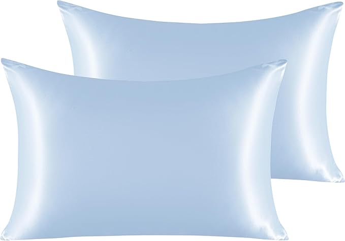 NTBAY Silk Satin Pillowcases - Satin Pillowcase for Hair and Skin, Pillow Cases 2 Pack with Envelope Closure, 50x75 cm, Light Blue