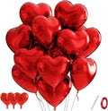 QIFU Red Heart Balloons 25 Pack, Love Heart Balloons Valentines Balloon with 1pc Red Ribbon, Helium Foil Hearts Balloon for Romantic Valentines Decorations Anniversary Engagement Wedding Girlfriend