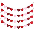 4 Pcs Valentines Decorations,Heart Bunting Valentine's Day Felt Garland Banner Red Hanging Hearts Decoration Love Garlands Valentine Party Photo Props Romantic Room Ornaments,for Home Outdoor Decor