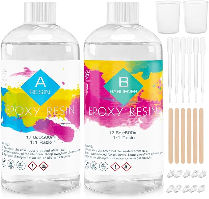 Funxim Crystal Clear Epoxy Resin Kit 1L - Self Leveling & Bubble Free Casting Resin and Hardener, Complete Starter Resin Kit with Tools for Jewelry, Art, DIY Crafts, Wood Coating