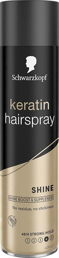 Schwarzkopf Styling Keratin Hair Spray, Shine, glossy and soft finish hairspray with no residue, no stickiness and protection from humidity, 400ml