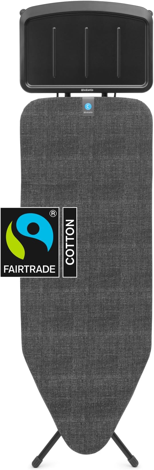 Brabantia - Ironing Board C - Extra Large Steam Iron Rest - Adjustable in Height - Non-Slip Rubber Feet - Cotton Cover with Foam Layer - Foldable XL Unit - Black Denim - Size C (124 x 45cm)