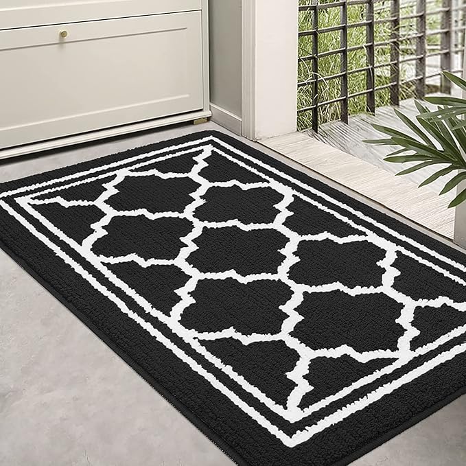 Homaxy Washable Door Mats Indoor, Dirt Trapper Mat Absorbent Non-Slip Low Profile Doormat for Entrance, Inside, Kitchen, Front Back Door, Pets and Dogs— 50 x 80 cm, Black