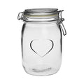 Nicola Spring Heart Shaped Glass Storage Jar with Airtight Clip Lid - 1000ml - 1 Pack - 4 Colour Seals - Kitchen Vintage Round Preserving Container for Pickling, Chutney, Jam, Coffee, Oats