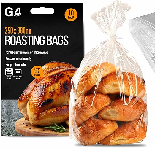 Pack Of 10 Large 250mm x 380mm Roasting Bags Oven And Microwave Safe Cooking Meat Chicken Fish Vegetables