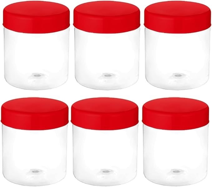 ANGIX 6 x 100ml Plastic Storage Jars with Screw Top Lids, Airtight Food Storage Containers for Kitchen, Food, Spices, Herbs & Sweets, Clear Canister Pots (RED)