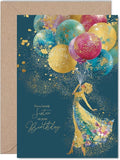 Gold Sister Birthday Card - Elegant Silhouette Balloons - Happy Birthday Card for Sister from Brother Sibling, 5x7 Inch Golden Luxury Floral Dress Bday Greeting Cards