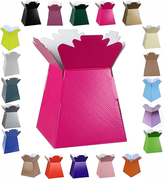 Glossy Vibrant Bouquet, Flower Box/Vase - Transportation Display, Presentation Boxes (1, Fuchsia)