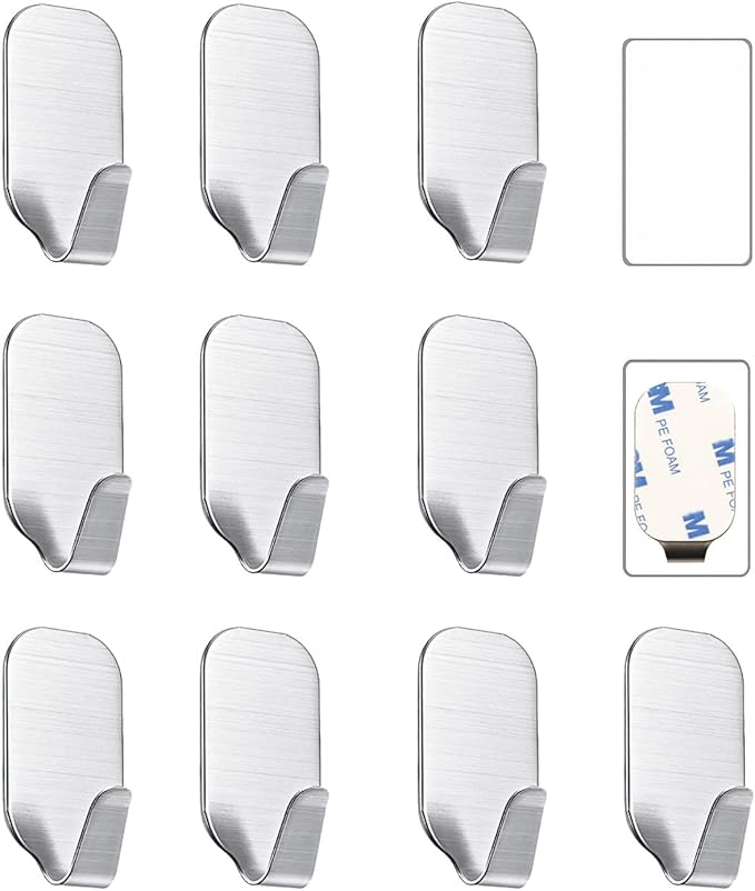 Small Sticky Hooks for Hanging Extra Strong Self Adhesive Hooks Heavy Duty Stick On Hook for Walls, Wall Hangers Without Nails, Pack of 10