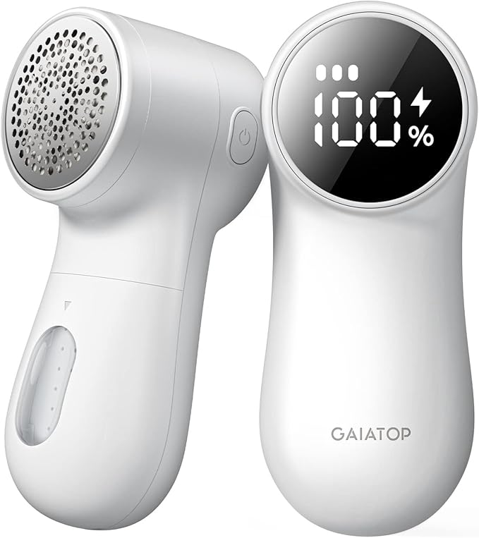 GAIATOP Fabric Shaver, Rechargeable Lint Remover Sweater Defuzzer, Intelligent Digital Display Lints Shaver Fuzzs Pills Bobbles Trimmer for Clothes and Furniture White(1 pcs)