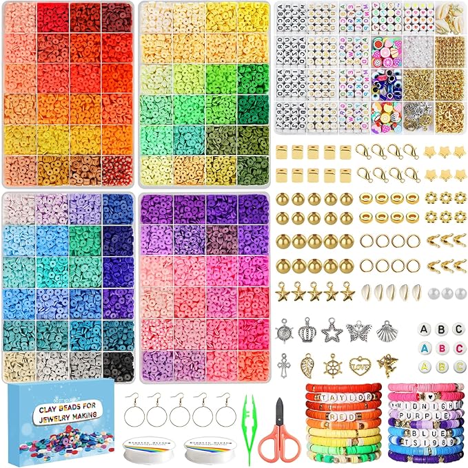 20000 Clay Beads Bracelet Making Kit, 96 Colours 5 Boxes Flat Polymer Heishi Beads Set for Friendship Jewellery Necklace Earring Making Kit, with Charm Crafts Gifts for Teen Girls Kids Adults