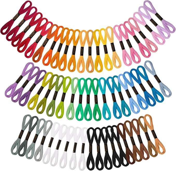 60PCS Embroidery Threads Cross Stitch Threads for Adults & Beginners, 52 Colours Embroidery Floss for Embroidery DIY Crafts, 8m(6 Strand) Multicolor