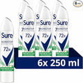 Sure Women Nonstop Protection Pure Melon Aloe Deodorant Body Spray Antiperspirant with body heat activated technology for 72 hour odour and sweat protection 250 ml, Pack of 6