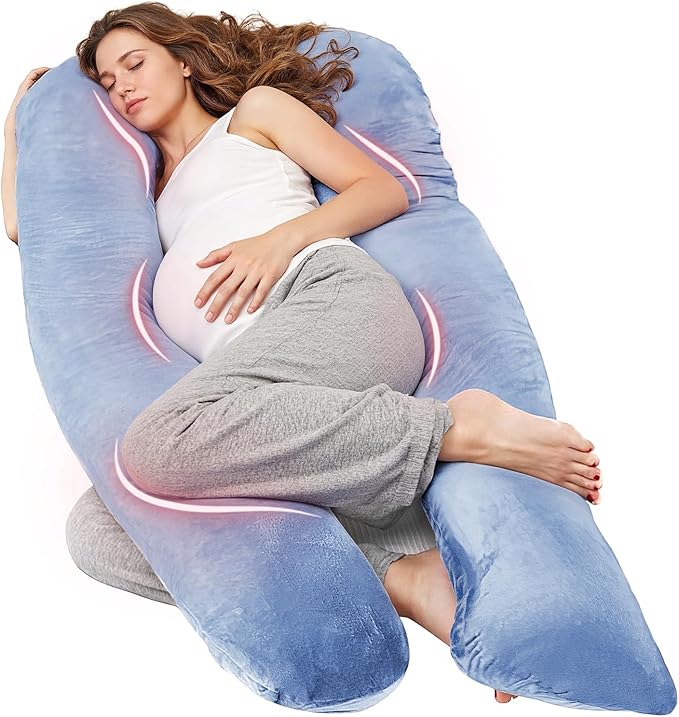 Nuliie Pregnancy Pillow for Sleeping, U Shaped Full Body Pillow Pregnancy Pillows, Maternity Pillow Support for Back, Hips, Legs for Pregnant Women, With Washable Velvet Cover (Blue)