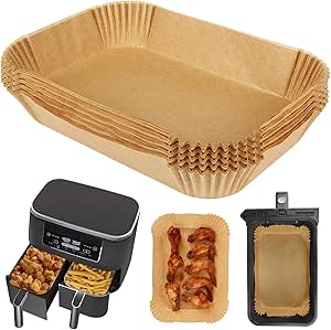 BYKITCHEN Air Fryer Liners Disposable for Ninja Dual/Tower, Airfryer Accessories, Air Fryer Paper Liners, Compatible with Ninja AF300UK AF400UK & 9L 2 Drawers Fryers (50pcs)