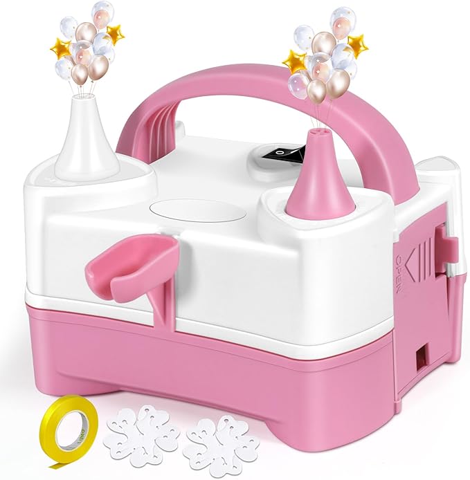 Electric Balloon Pump, Professional Balloon Inflator 600W 2 Inflation Modes, Accessories Included, Balloon Machine for Birthday, Weddings and Party Decoration (Pink)