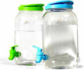 Shine 6L Drinks Dispenser Mason Jar Home Outdoor Picnic BBQ Parties With Tap Mug Jar Summer Party 2 x 3l Plastic Jars, White|green