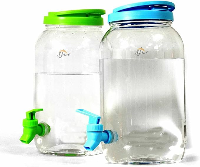 Shine 6L Drinks Dispenser Mason Jar Home Outdoor Picnic BBQ Parties With Tap Mug Jar Summer Party 2 x 3l Plastic Jars, White|green