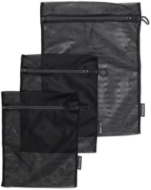 Brabantia - Washing Bags - Protective Mesh Laundry Bag - for your Delicates - Easy to Use Zipper - Special Pull-Tab Cover - Laundry Essentials - Set of 3 in 2 Sizes - Black - 33 x 25 cm / 45 x 33 cm