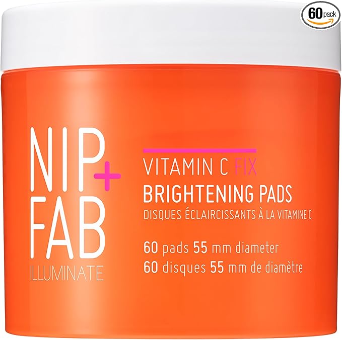 Nip + Fab Vitamin C Fix Brightening Pads for Face, Facial Pad with Anti-Aging Pomegranate and Coffee Seed Extract to Brighten Even Tone Skin, 60 Pads