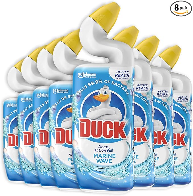 Duck Deep Action Gel Toilet Cleaner Liquid, Removes Limescale, Long Lasting Fragrance, Marine, Pack of 8 (8 x 750ml)