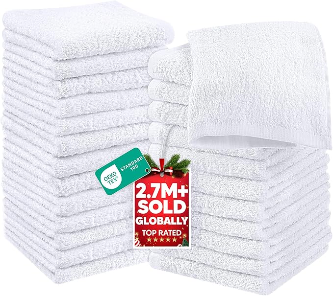 Utopia Towels - Cotton Washcloths Set - 30 x 30 cm, White - 100% Ring Spun Cotton, Premium Quality Flannel Face Cloths, Highly Absorbent and Soft Feel Fingertip Towels (24-Pack, White)