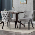 Velvet Dining Chairs Set of 2 Kitchen Side Chairs with Solid Wood Legs for Dining Room/Living Room/Kitchen, Grey
