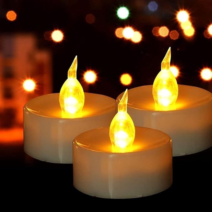 Battery Operated Tea Lights Candles 24 Pack Flameless Flickering Tealights, 200+Hours Fake Electric LED Candles for Weddings Christmas Halloween Table Decorations (Warm Yellow)