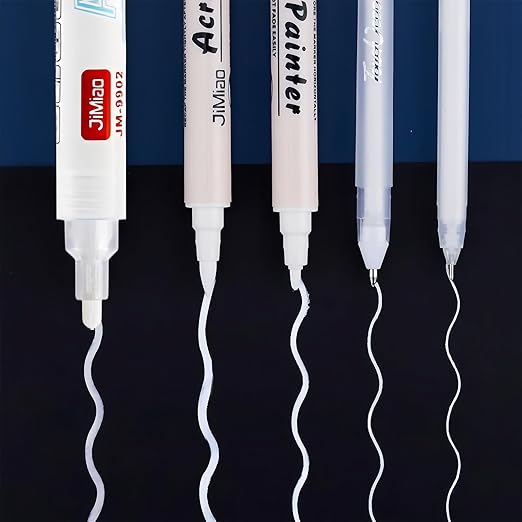White Gel Pens, 4PCS White Ink Pens, 0.6/0.8/1/2mm Line Drawing Pen for Artists Highlight Rollerball Pen for Black Paper, Journaling, Sketching, Drawing, Illustration