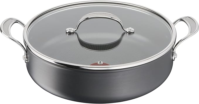 Tefal Jamie Oliver Cook's Classics Hard Anodized Shallow Pot, 30 cm, 5.4L, Non-Stick Coating, Heat Indicator, Riveted Handle, Oven-Safe Kitchen Pan, All hobs Compatible Including Induction, H9129943