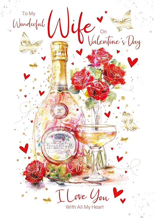 Cherry Orchard |Large Valentines Day Card for Wife | Wife Valentines Day Card | Stylish Champagne Design| Luxury Insert | Complete with Envelope