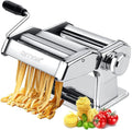 AMOS ® 3 in 1 Heavy Duty Stainless Steel Professional Fresh Pasta Lasagne Spaghetti Tagliatelle Maker Machine Cutter with 3 Cut Press Blade Settings with Table Top Clamp Kitchen Set (Silver)