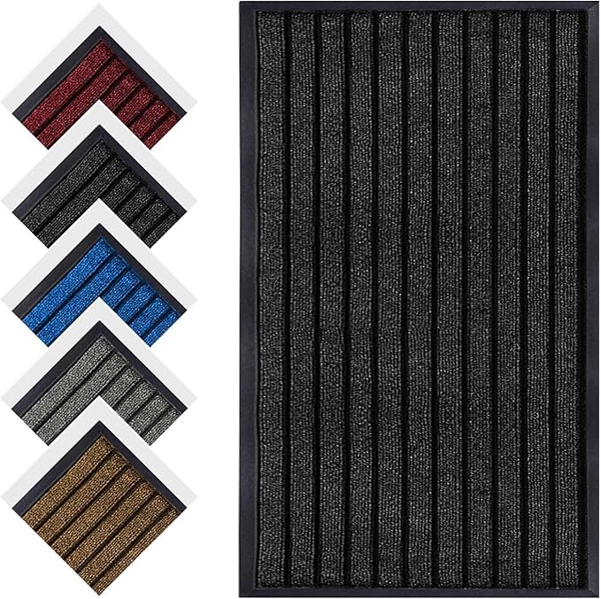 Hafaa Door Mat Indoor & Outdoor Black 80x300 cm Non Slip Washable Doormat Dirt Trapper Water Absorbent Rubber Mat Heavy Duty Floor Mats